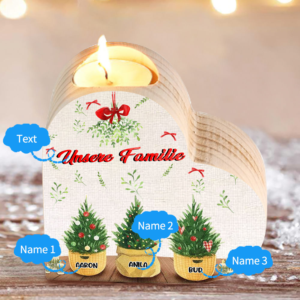 Personalisierte 3 Namen & Text Zimmerpflanze Familie Herzform Kerzenhalter für Großmutter