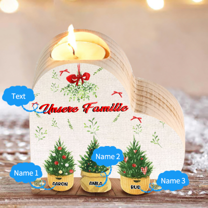Personalisierte 3 Namen & Text Zimmerpflanze Familie Herzform Kerzenhalter für Großmutter