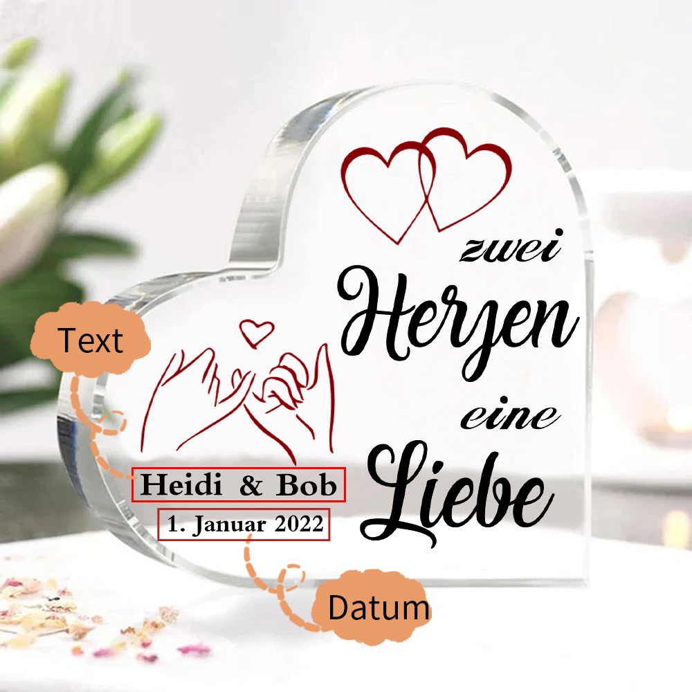 Personalisierte Text & Datum Acryl-Deko-Zwei Herzen eine Liebe-Schreibtischdekoration für Paar