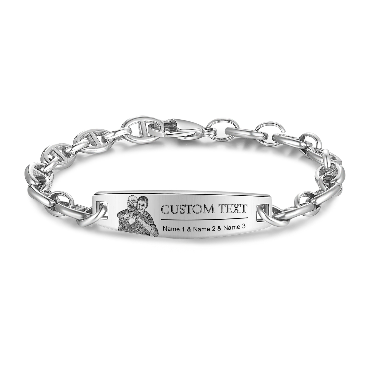 Herren Armband-Personalisiertes 3 Namen & Text & Foto Edelstahl Armband 
