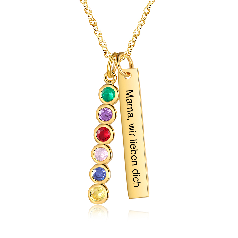 Personalisierter Text & 6 Geburtssteine rechteckige Golden Halskette