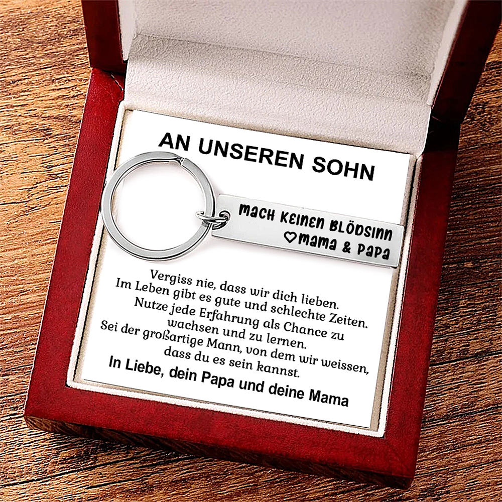 An meinen Sohn Edelstahl Schlüsselanhänger-Mach keinen Blödsinn-Geschenk mit Nachrichtenkarte 