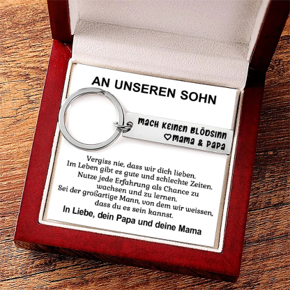 An meinen Sohn Edelstahl Schlüsselanhänger-Mach keinen Blödsinn-Geschenk mit Nachrichtenkarte 