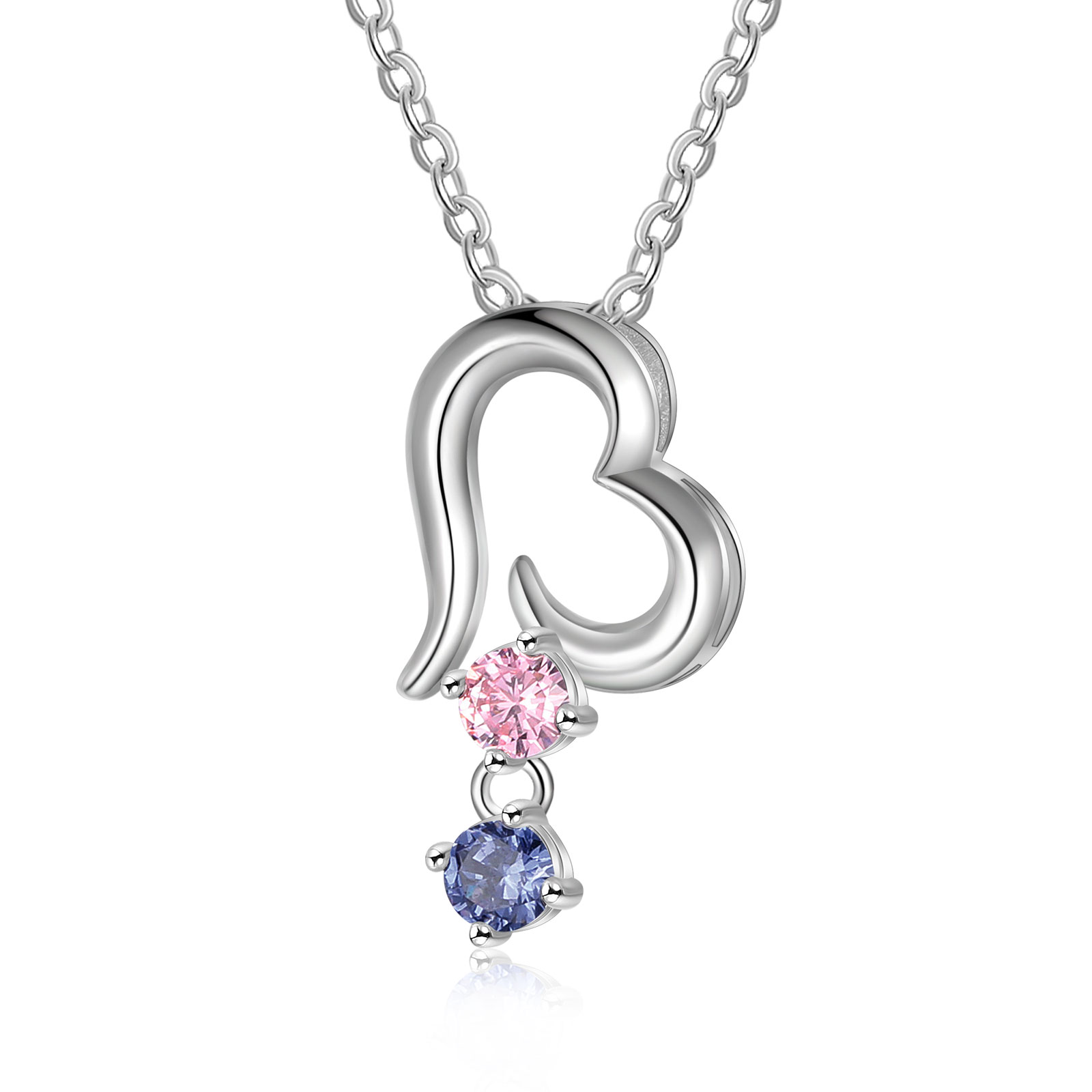 Personalisierte 2 Geburtssteine Herz Halskette für Großmutter