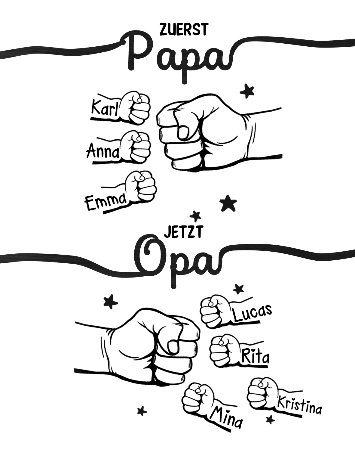 Herren Personalisierte 3-10 Namen PU-Leder-Geldbörse Papa- zuerst Papa, jetzt Opa- Geschenk für Papa/ Ehemann