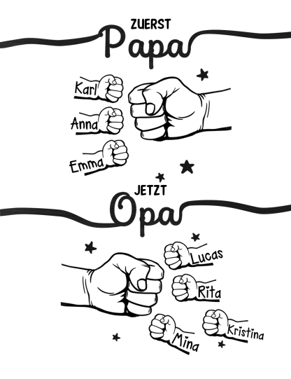 Herren Personalisierte 3-10 Namen PU-Leder-Geldbörse Papa- zuerst Papa, jetzt Opa- Geschenk für Papa/ Ehemann