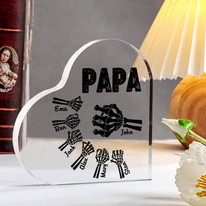 Personalisierte 7 Namen Acryl-Deko Papa Skelett Hand Schreibtischdekoration für Vater