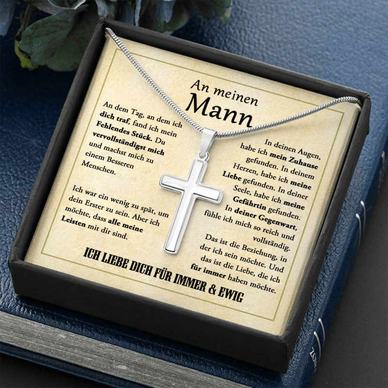 925 Sterling Silber Kreuz Halskette-An Meinen Mann-Geschenk mit Nachrichtenkart