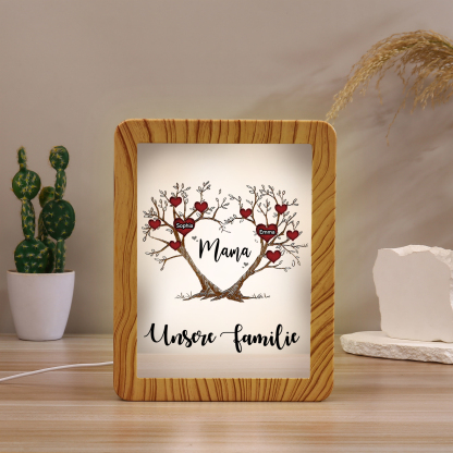 Personalisierte 2 Texte & 2 Namen Familienbaum Familie Spiegelrahmen Nachtlicht LED-Licht