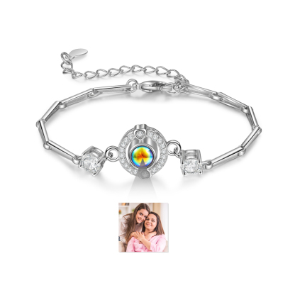 Personalisiertes Foto Rund Projektion Armband mit Zirkonia