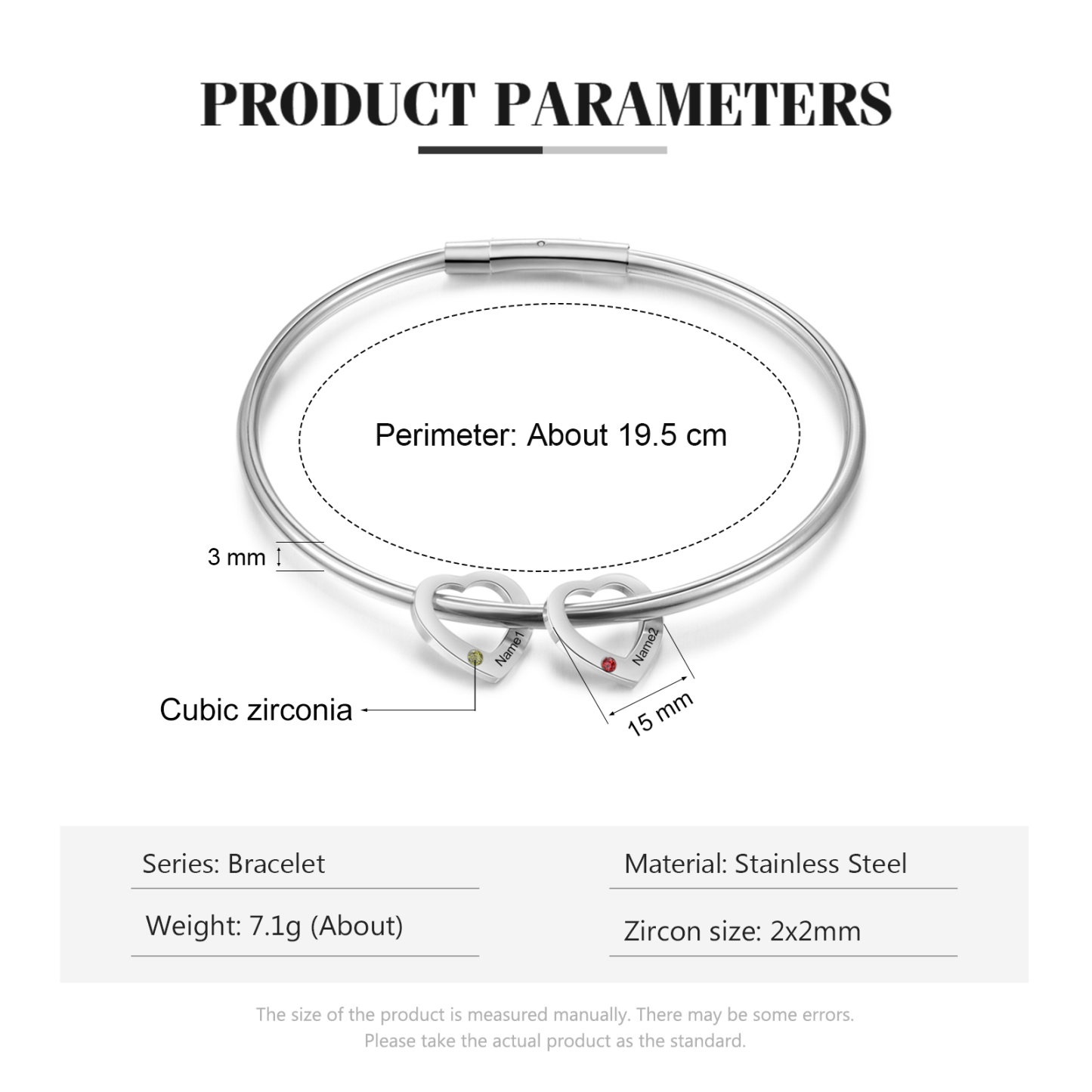Personalisierter 2 Namen & 2 Geburtssteinen Silbernes Herz-Anhänger-Armband & Herz Halskette Geschenkset
