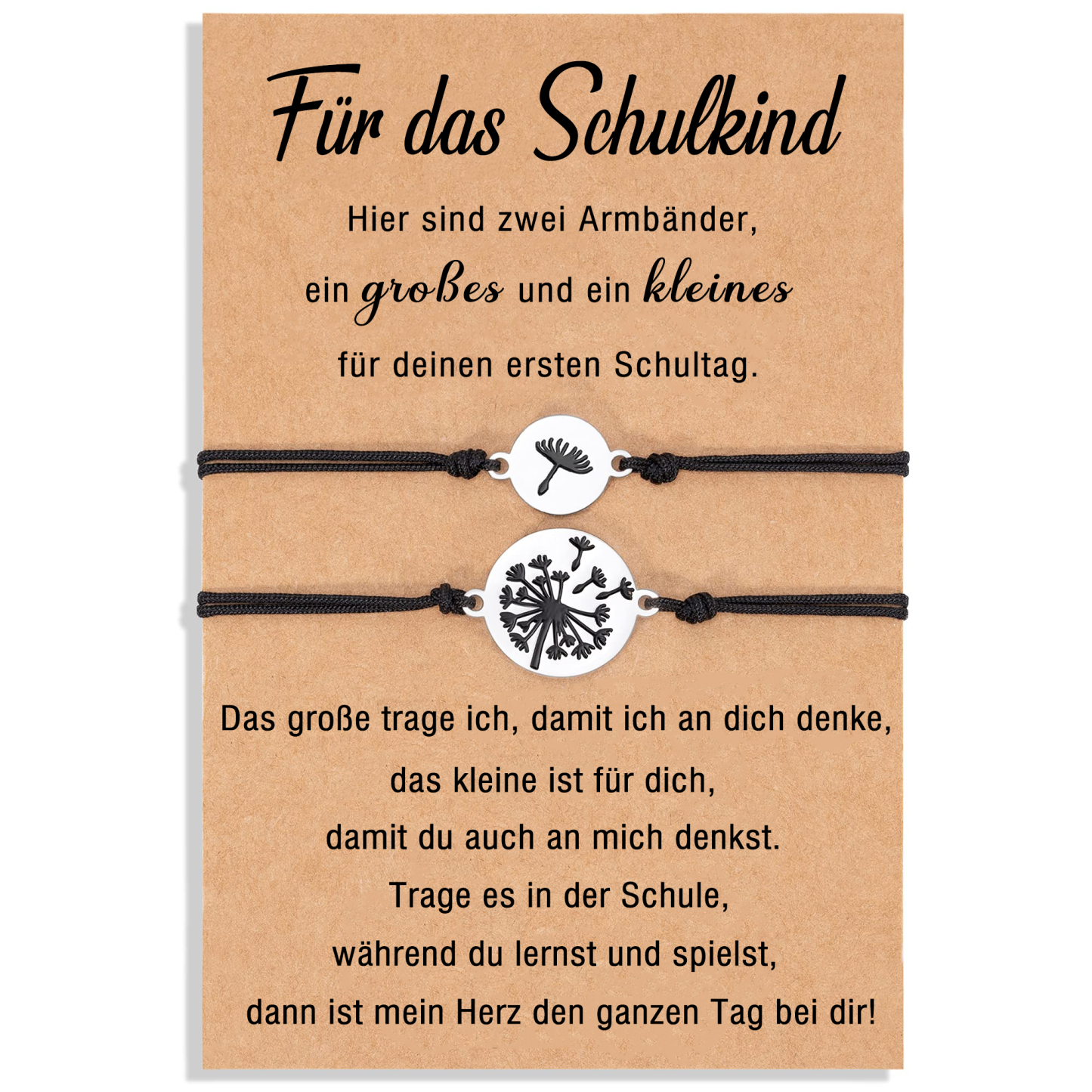 Löwenzahn Armbänder Set-Für das Schulkind-Schulanfang Geschenk mit Nachrichtenkarte