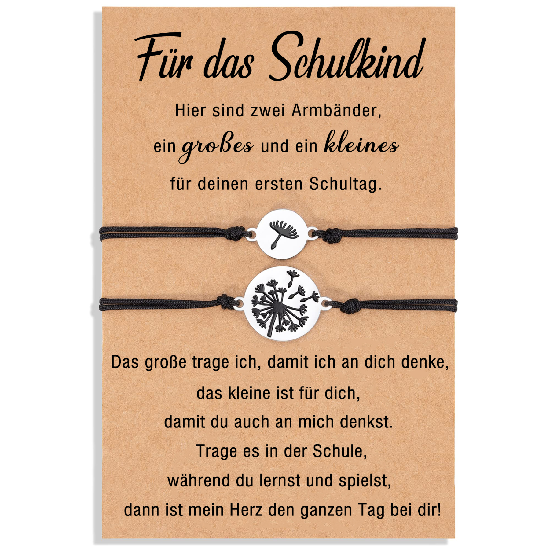 Löwenzahn Armbänder Set-Für das Schulkind-Schulanfang Geschenk mit Nachrichtenkarte