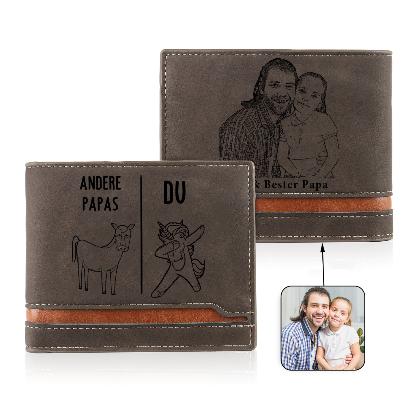 Herren Personalisierter Text & Foto Leder Andere Papas vs Du Geldbörse Geschenk für Vater