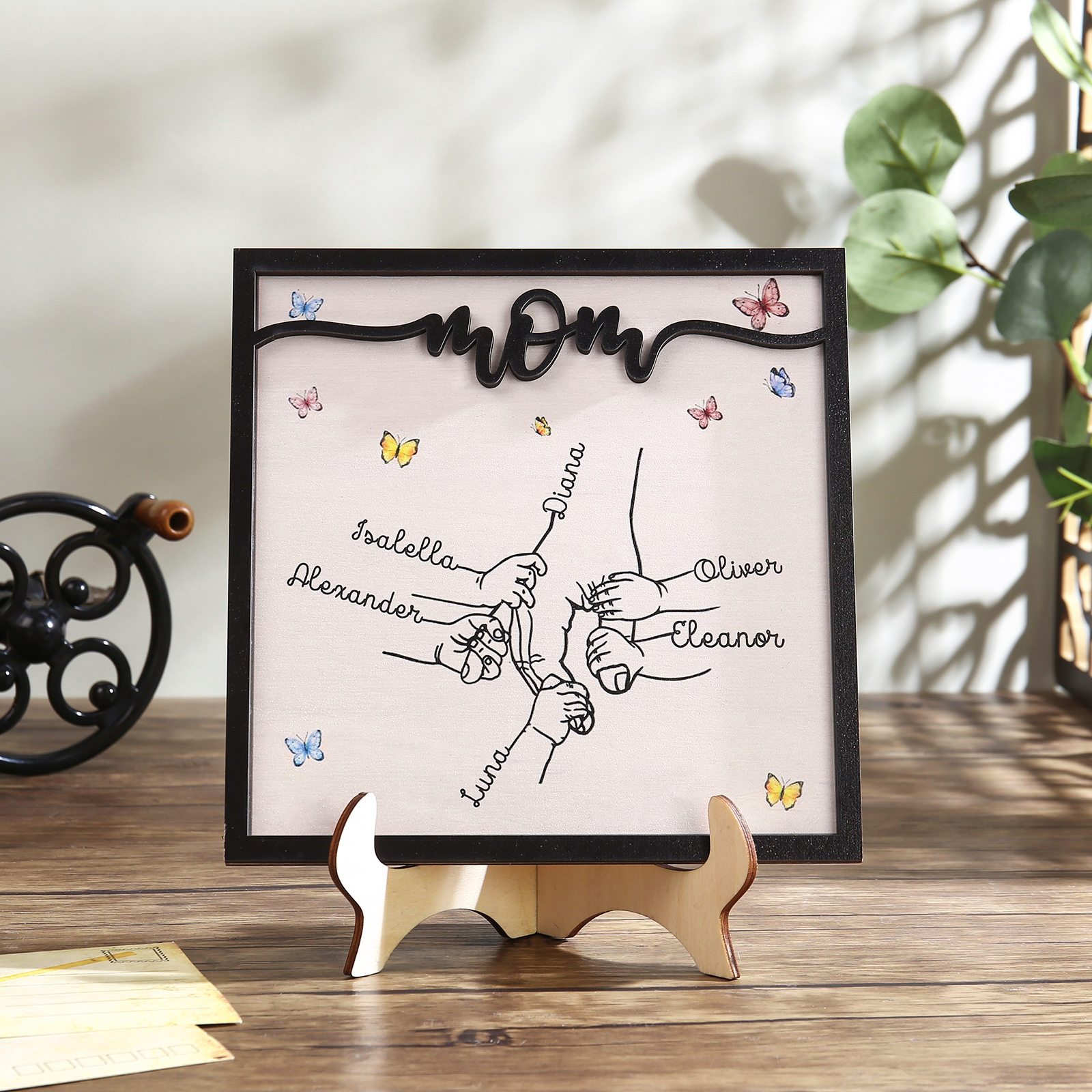 Mom Holz Deko-Personalisierbare 6 Namen Ornament Mutter Hand Holzdekoration für Mutter