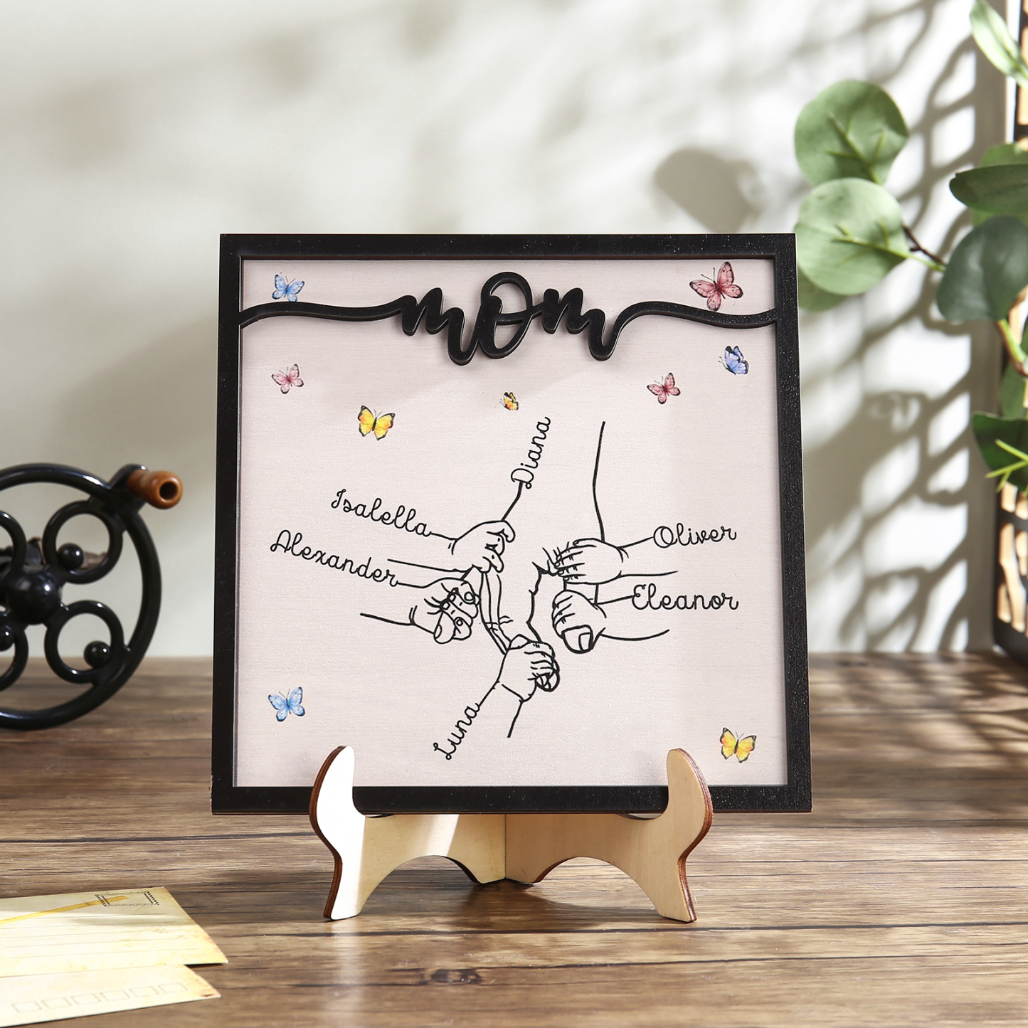 Mom Holz Deko-Personalisierbare 6 Namen Ornament Mutter Hand Holzdekoration für Mutter