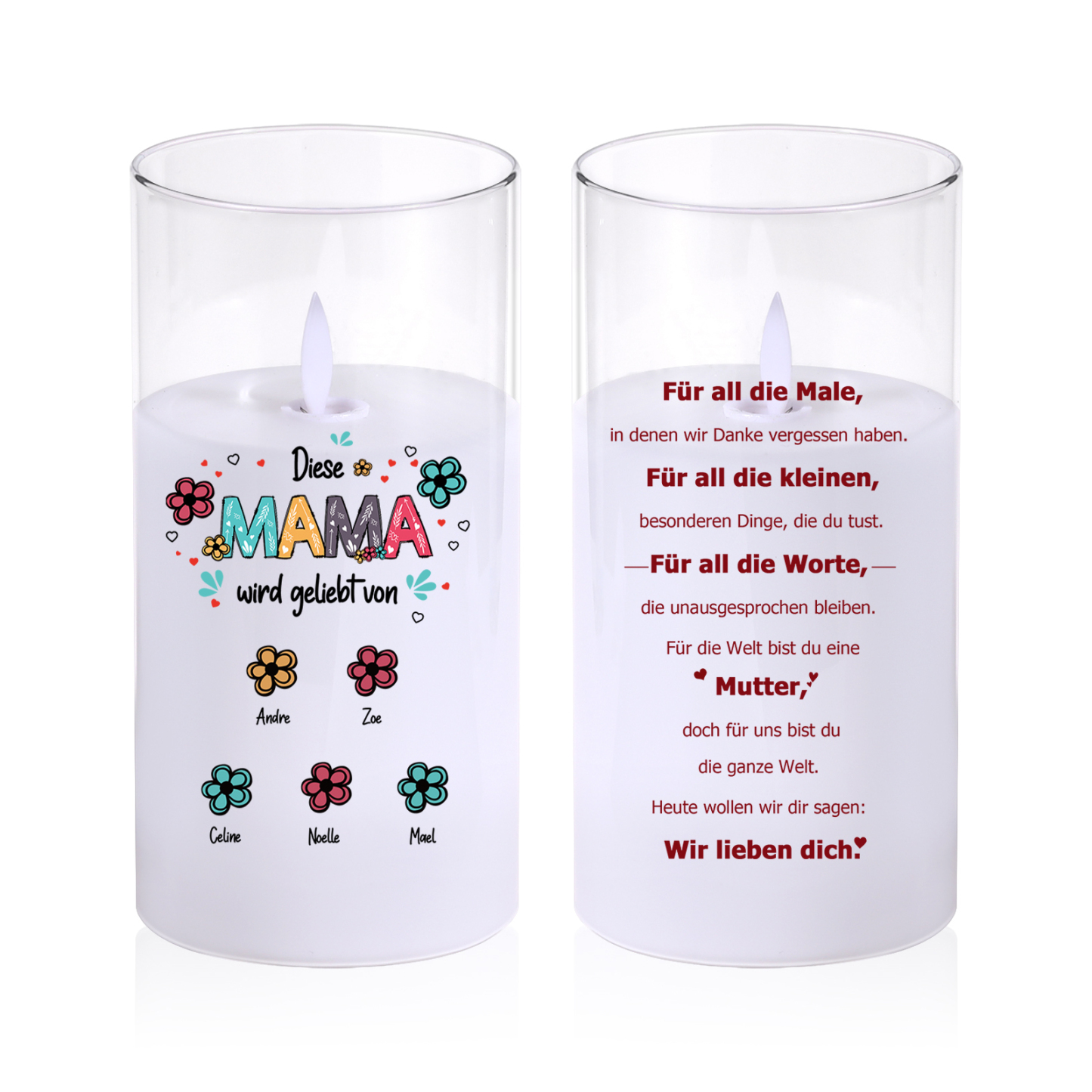 Personalisierte LED-Glaskerzen „Diese Mama/Oma wird geliebt von“