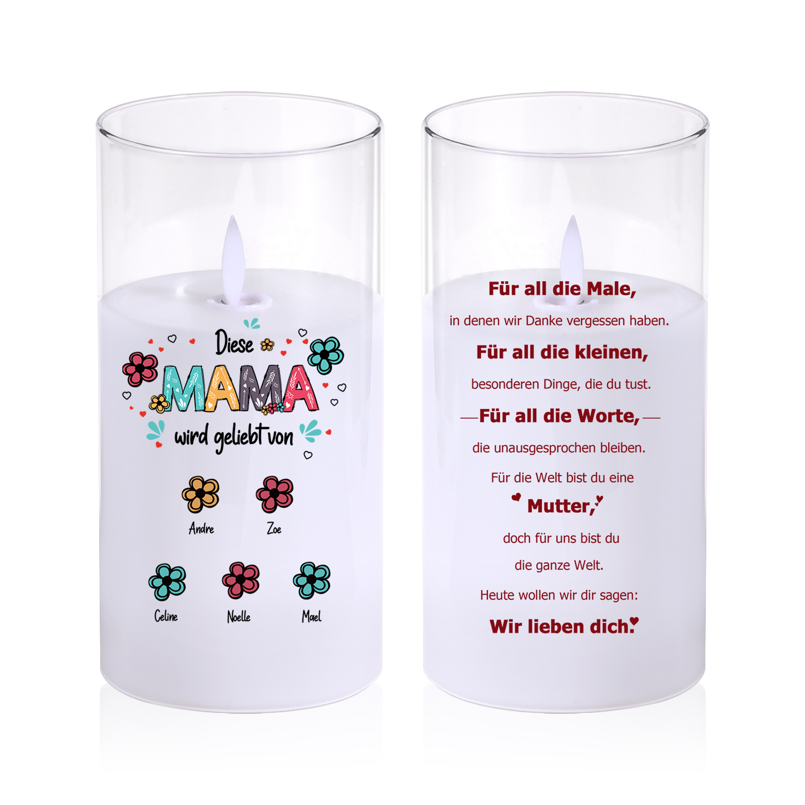 Personalisierte LED-Glaskerzen „Diese Mama/Oma wird geliebt von“