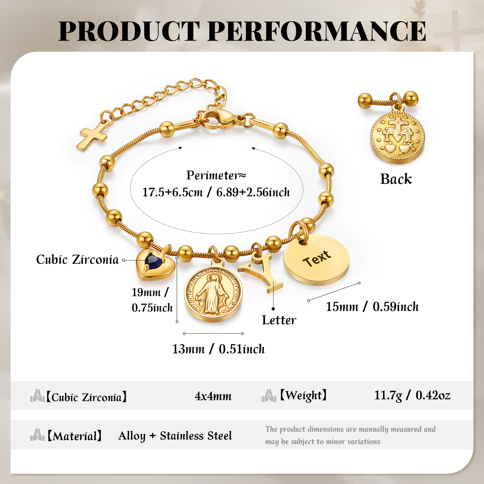 Personalisiertes Armband der Jungfrau Maria mit Geburtsstein und Namensinitiale