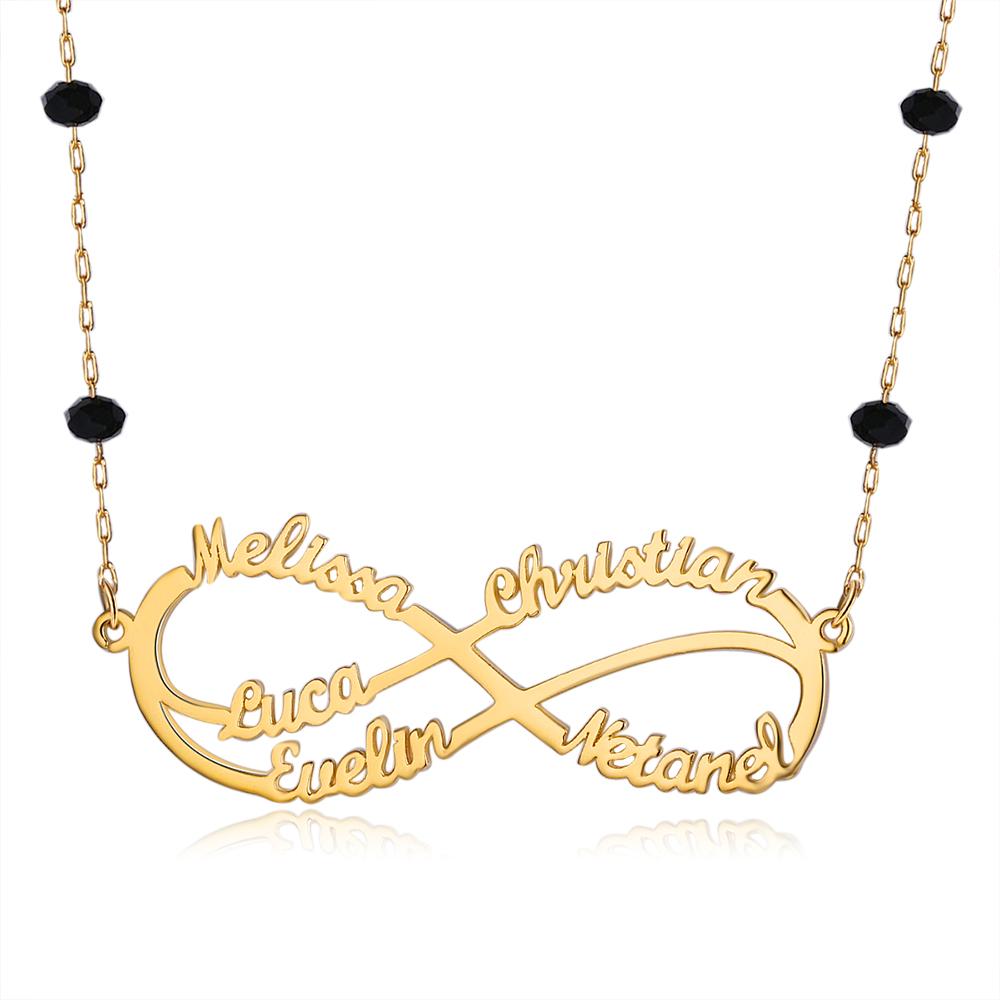 Infinity Kundenspezifische Halskette Namenskette 1-6 Namen mit Perlen