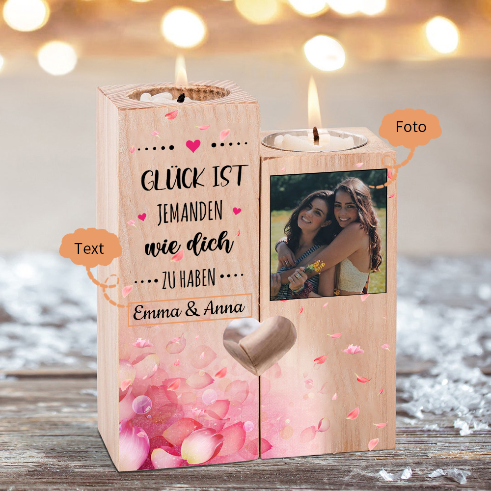 Personalisierbarer Foto & Text an Beste Freundin Kerzenhalter " Glück ist jemanden wie dich zu haben “