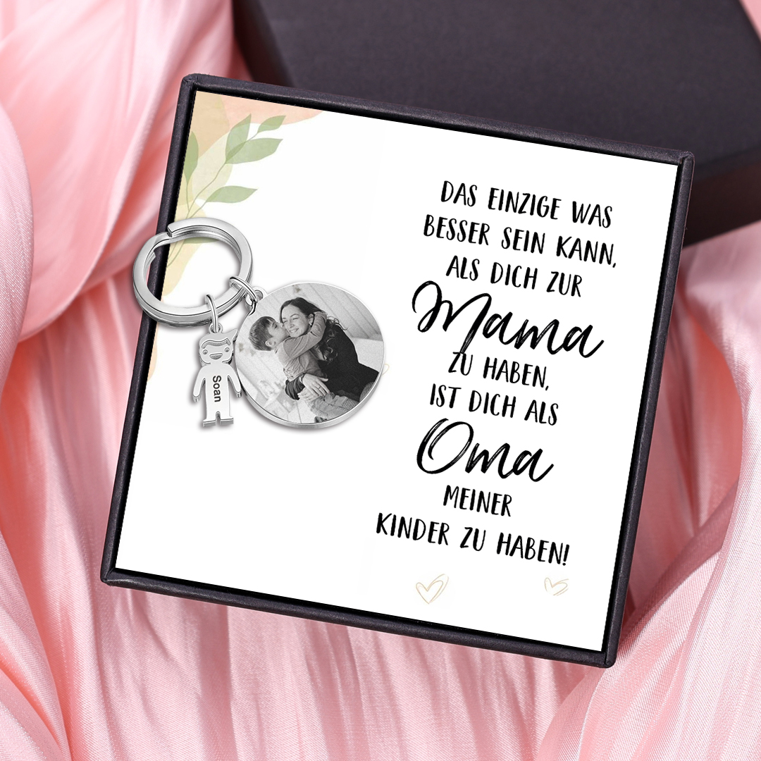 Personalisierter 1 Name & Foto & Text Schlüsselanhänger-Das Einzige, was besser ist, ist dich als Oma meiner Kinder zu haben-Geschenk mit Nachrichtenkarte