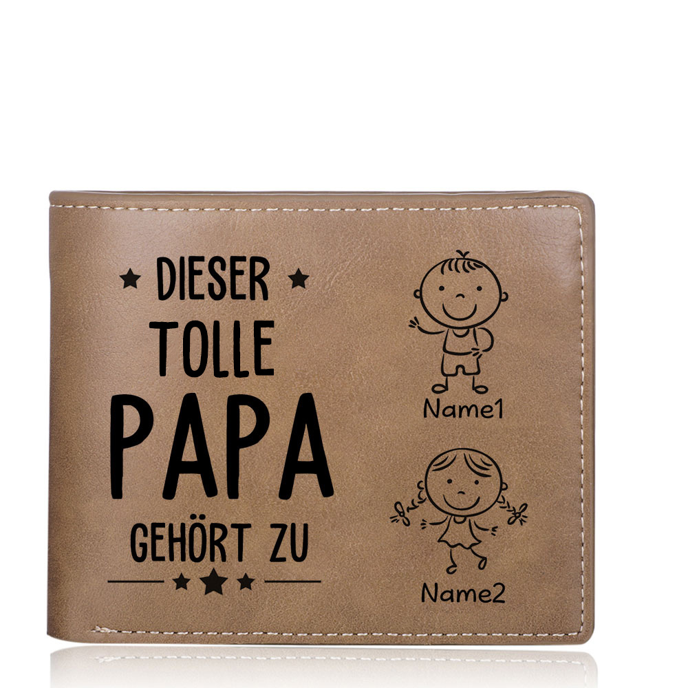 Personalisierte 2 Namen & Foto-Dieser tolle Papa gehört  PU Leder Kurze Geldbörse für Vater