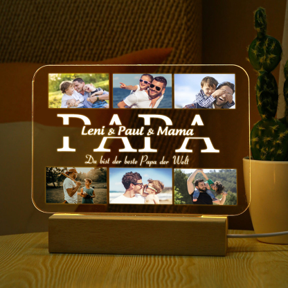 Personalisierte 6 Fotos & 2 Texte PAPA Nachtlicht Geschenk für Vater