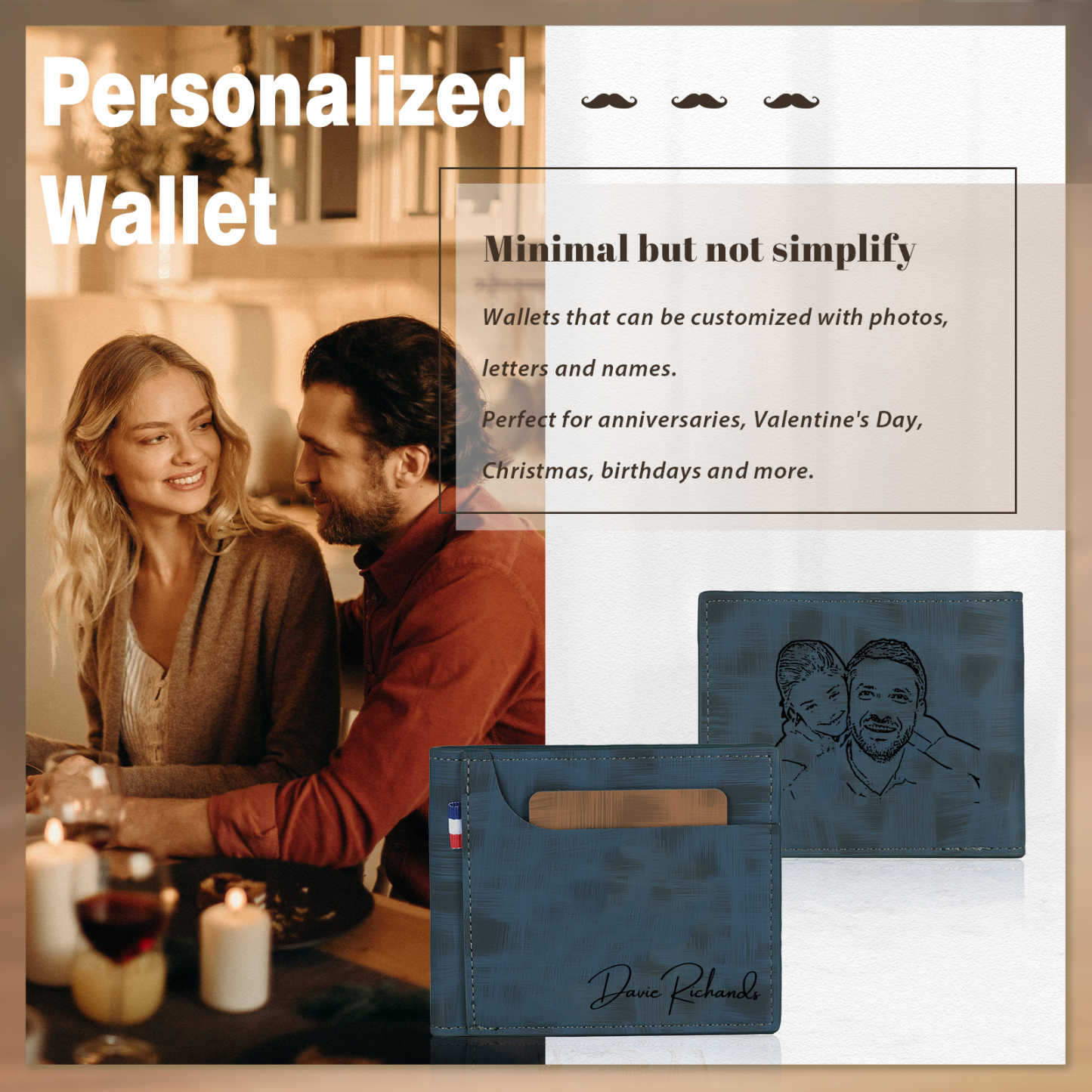 Personalisierter Name & Foto Leder Herren Geldbörse mit Kartenfach