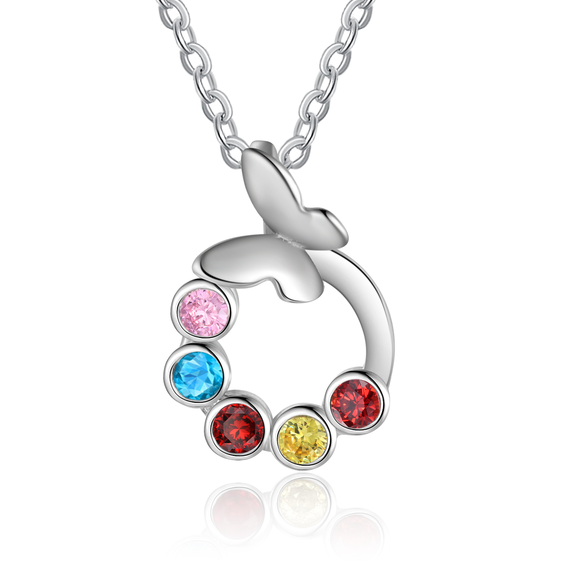 Personalisierte 5 Geburtssteine Schmetterling Kreis Halskette 