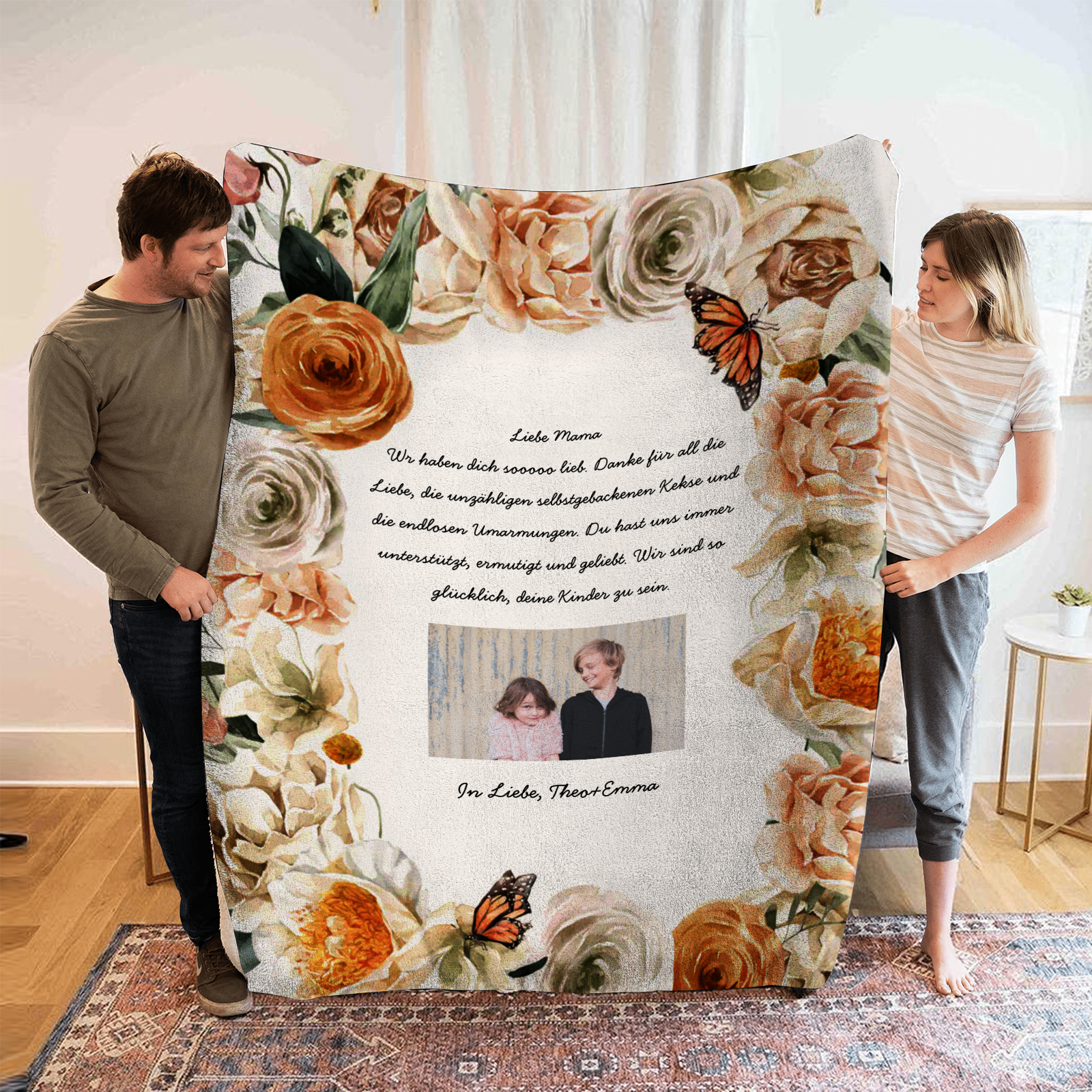 Personalisierbares Foto & Text Decke - Liebe Mama Wir sind so glücklich, deine Kinder zu sein - Bestes Geschenk für Mutter