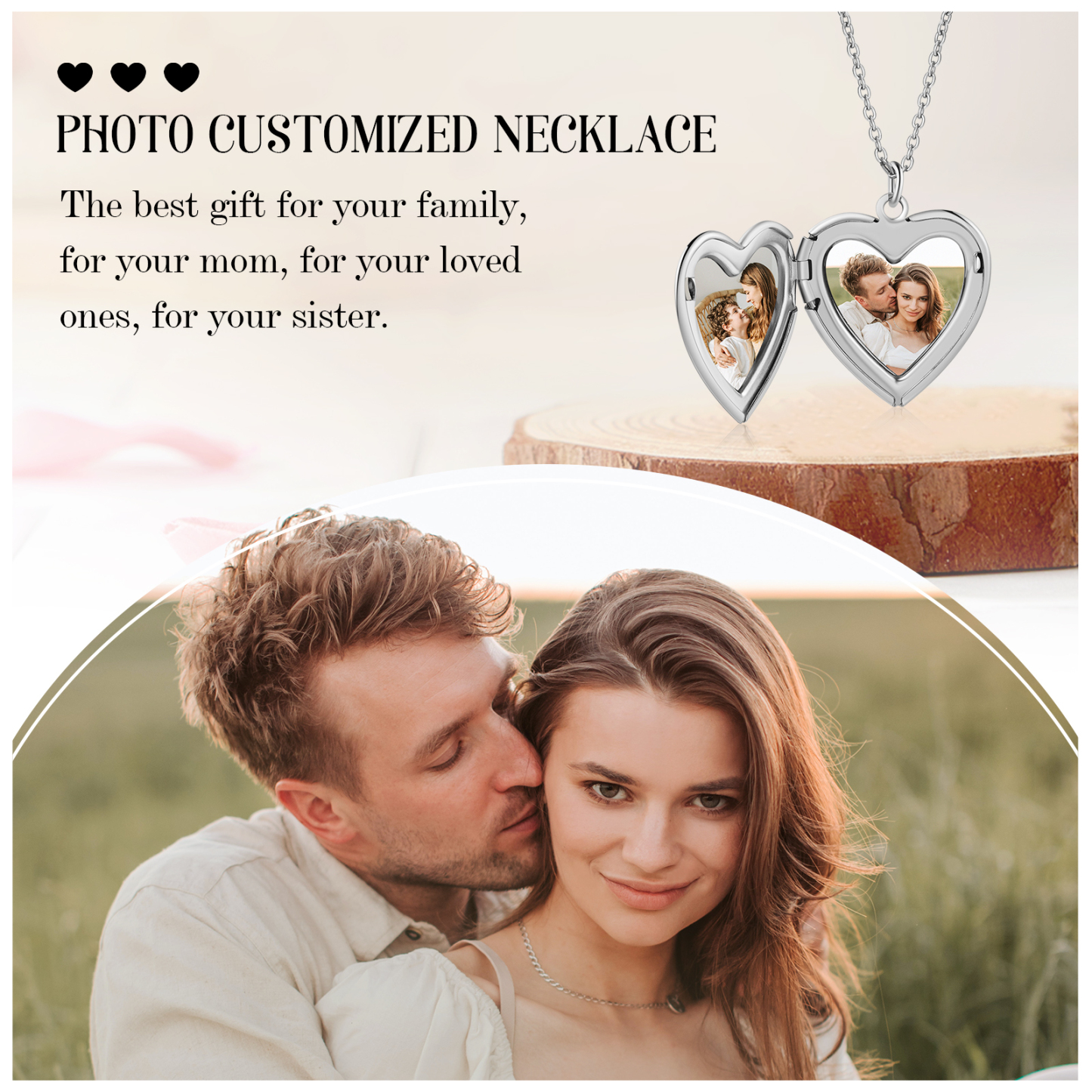 Personalisierter 1 Name & Datum & 2 Fotos Halskette & Foto & Name Schlüsselanhänger Geschenkpackung Geschenkset mit Karte für Frau Freundin