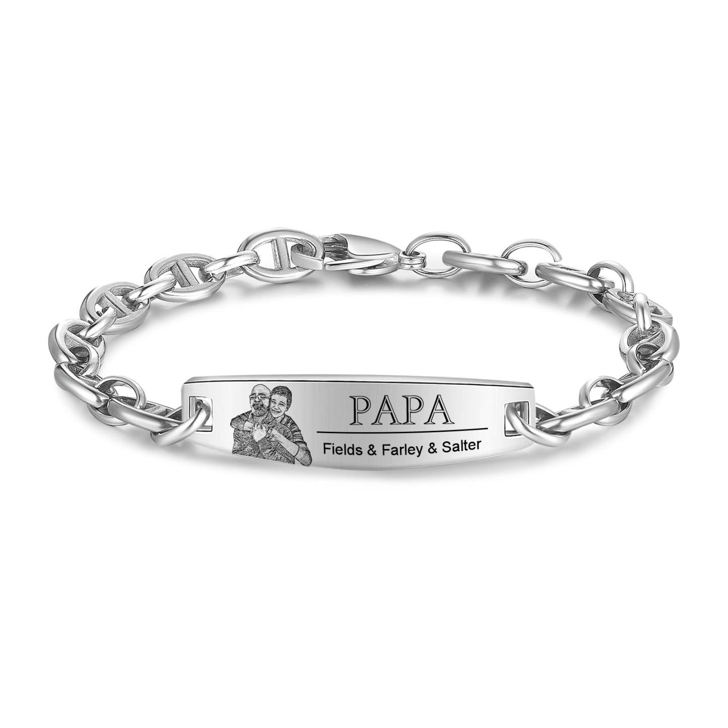 Herren Armband-Personalisiertes 3 Namen & Text & Foto Edelstahl Armband 