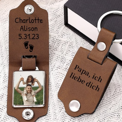 Personalisierbares Foto & Name Papa ich liebe dich PU Leder Schlüsselanhänger