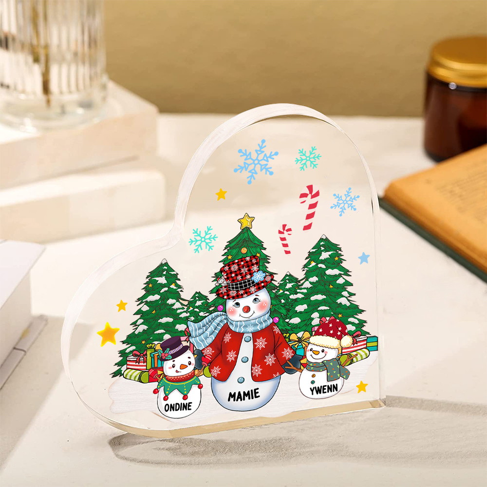 Personalisierte 3 Namen Schneemann & Weihnachtsbaum Familie Weihnachten Acryl-Deko-Schreibtischdekoration