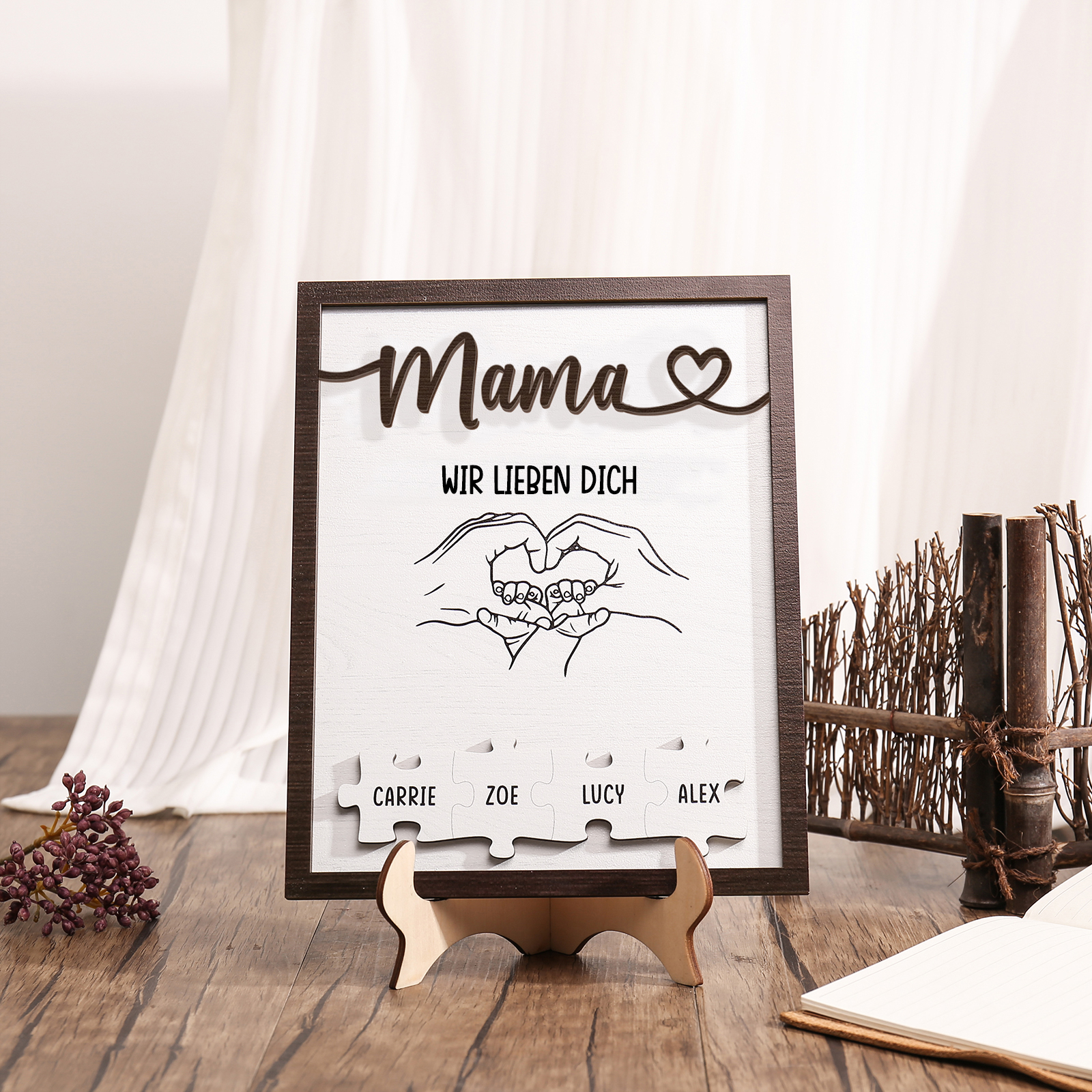 Holz Deko-Personalisierbare 4 Namen Ornament Mama Wir lieben dich Holzdekoration für Mutter