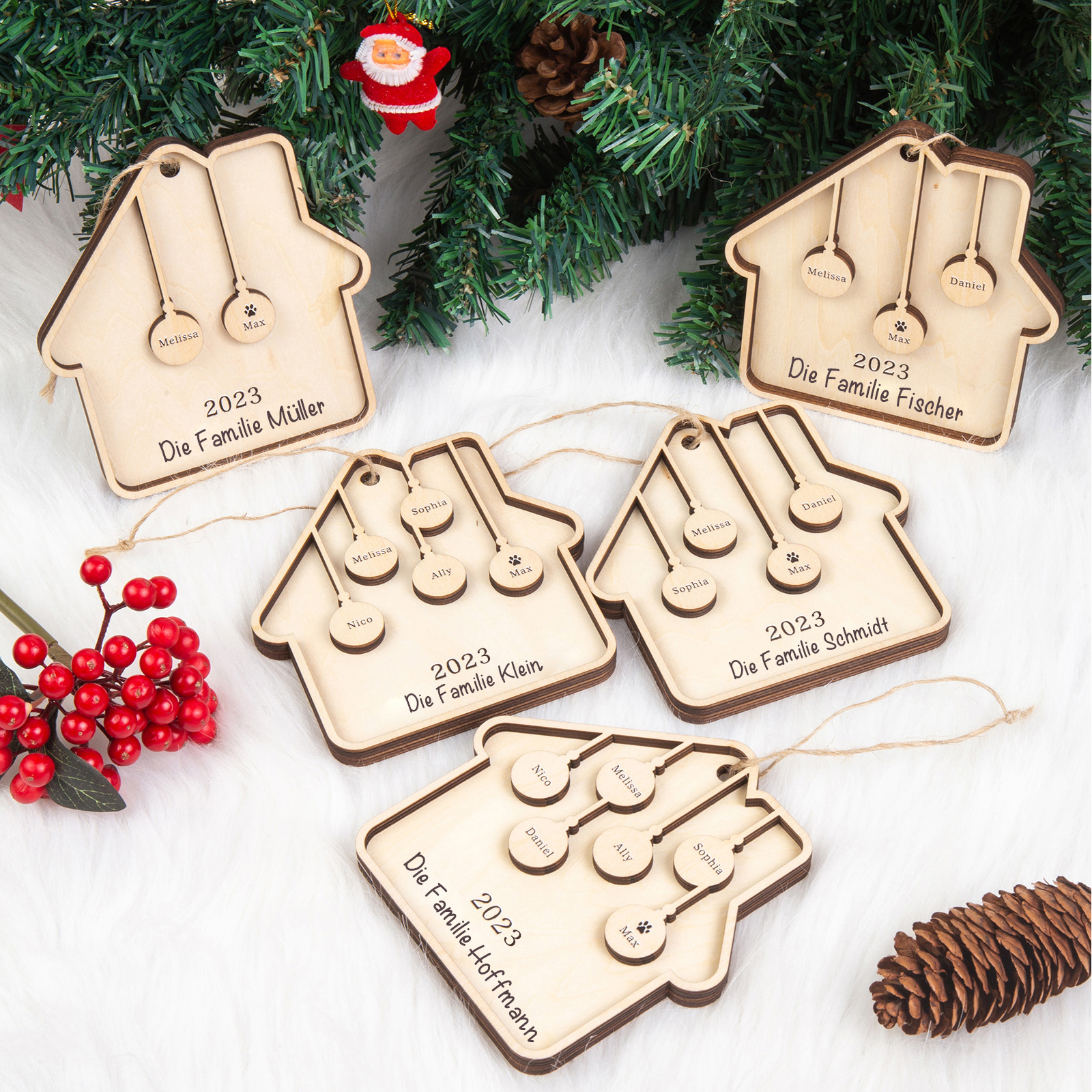 Holz Weihnachtsornament-Personalisiertes 10 Namen Text Jahr Haus Ornament Anhänger 