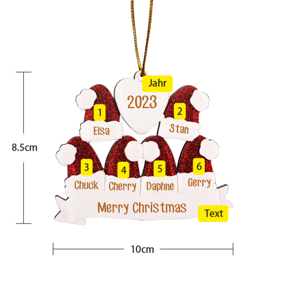 Holz Personalisierte 6 Namen & Text & Jahr Weihnachtsmütze Weihnachtsornament Weihnachtsbaum Anhänger