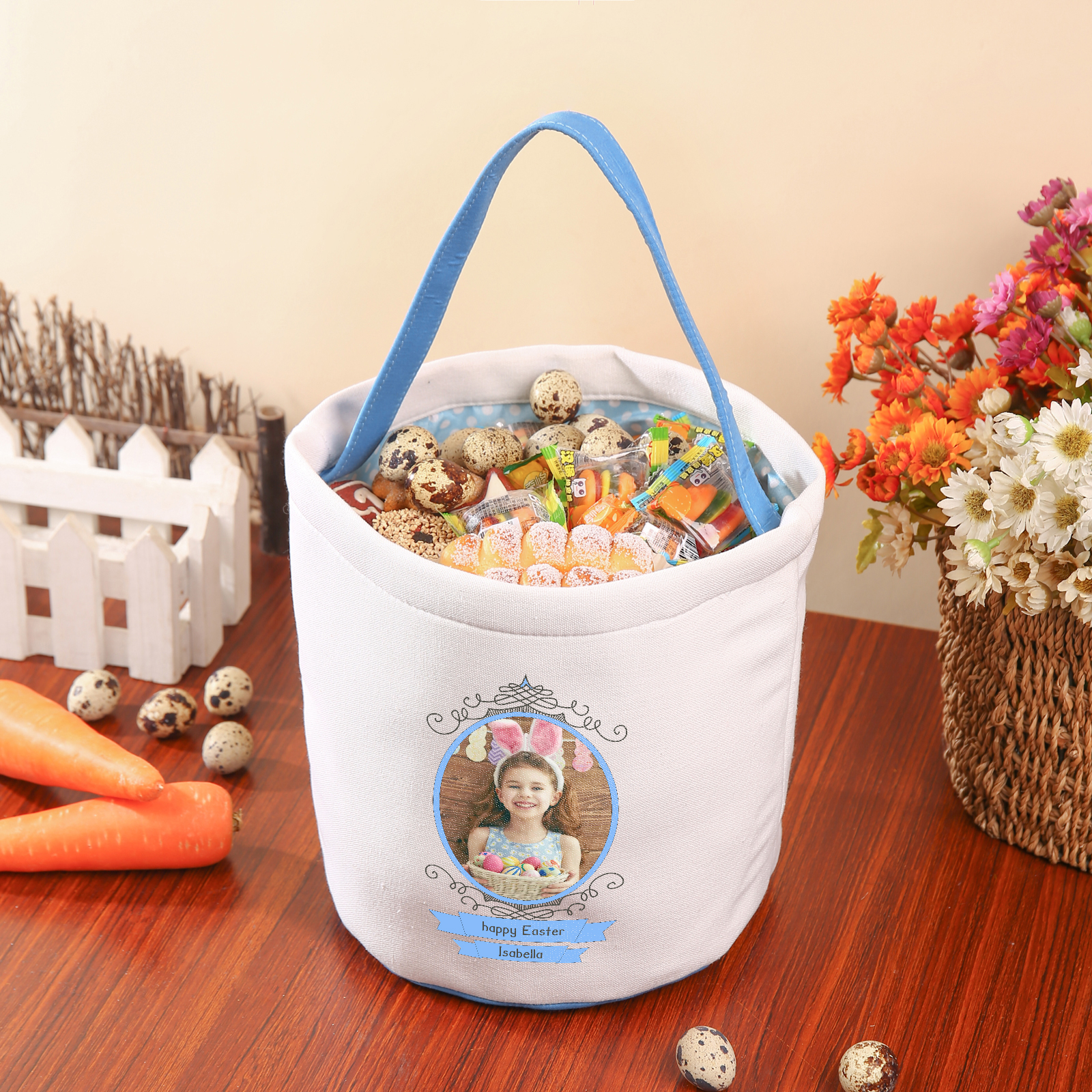 Personalisierbares Foto & Text & Name Ostern Hase Korb 