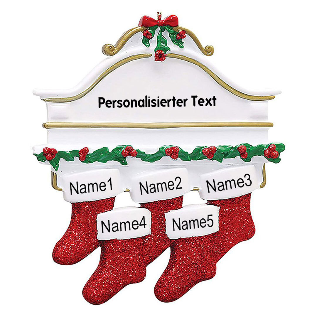 Holz Weihnachtsornament-Personalisiertes 5 Namen Text Rot Strümpfe Ornament Weihnachten Anhänger