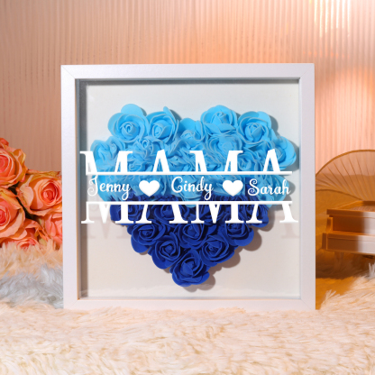 Mama Dichteplattenrahmen Deko-Personalisierbare 2 Namen Blume Ornament für Mutter