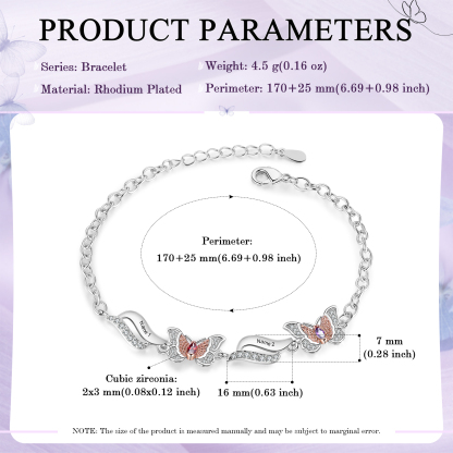 Personalisierte 2 Namen & 2 Geburtssteine Schmetterling Armband mit Zirkonia