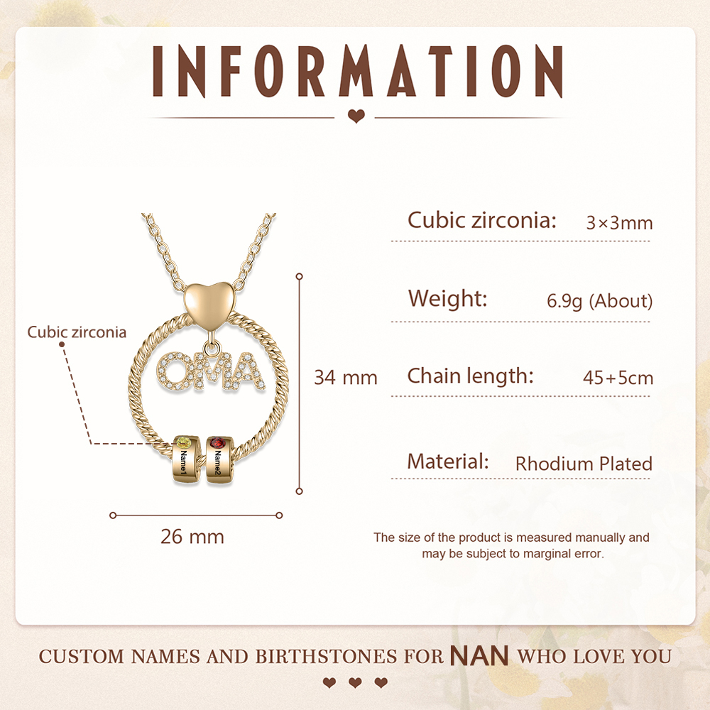 Personalisierte 2 Namen Gravur "OMA" Halskette mit 2 Geburtssteinen-Oma wir haben dich so lieb-Geschenk mit Nachrichtenkarte