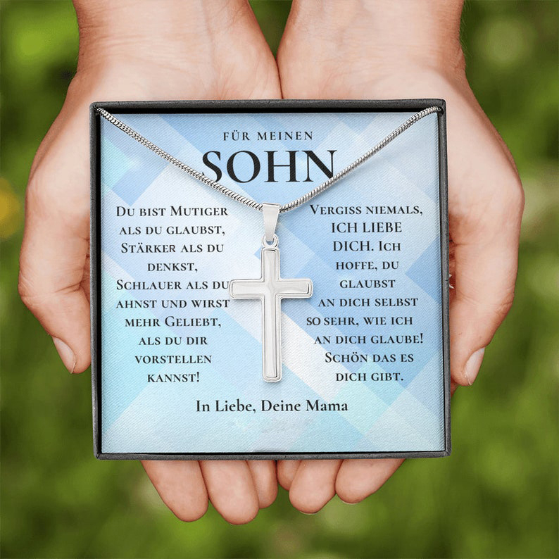 925 Sterling Silber Für meinen Sohn Kommunion Kreuz Halskette - Geschenk mit Nachrichtenkarte