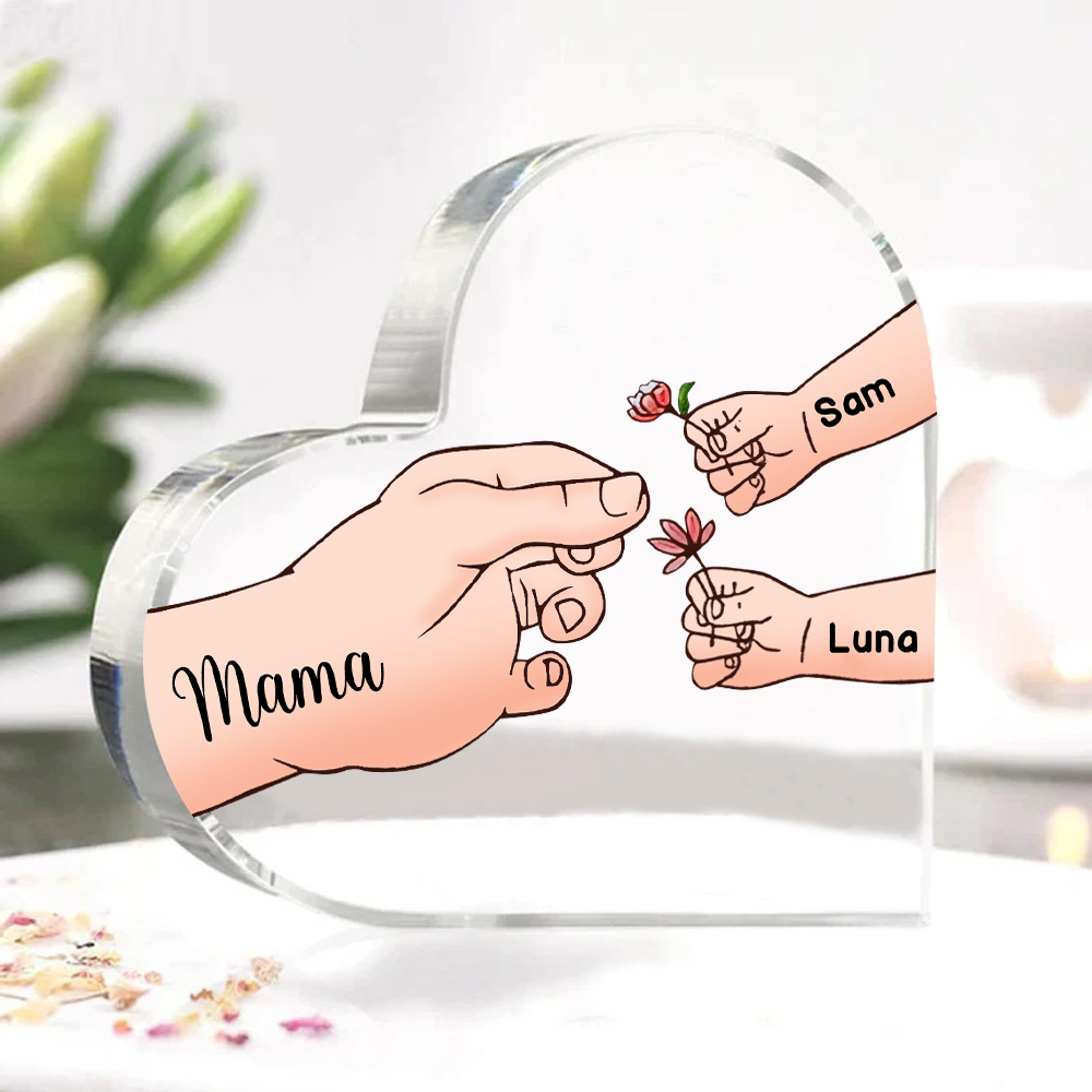 Personalisierte 3 Namen Mama Hand Familie Acryl-Deko Schreibtischdekoration für Mutter