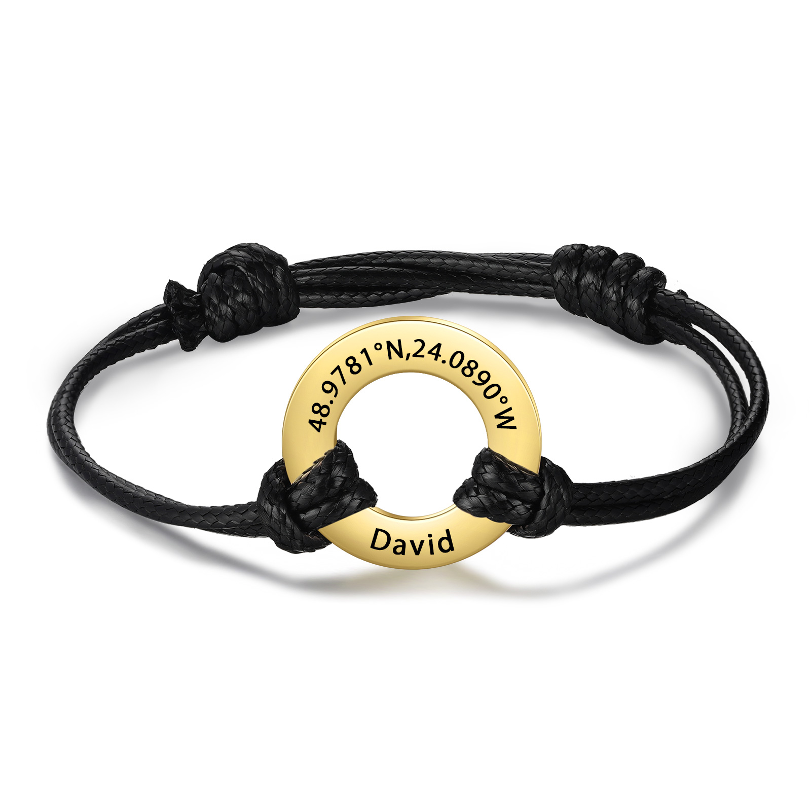 Personalisierte 4 Namen & Text Edelstahl Schwarz Handseil Rund Armband
