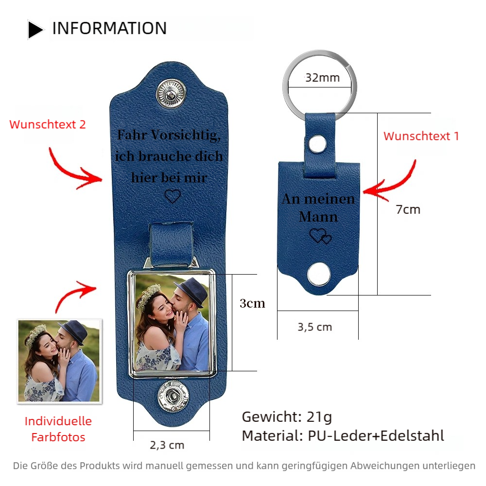 Personalisiertes Foto & 2 Texte Leder Schlüsselanhänger
