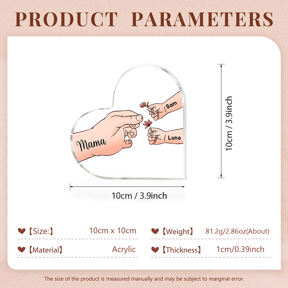 Personalisierte 3 Namen Mama Hand Familie Acryl-Deko Schreibtischdekoration für Mutter