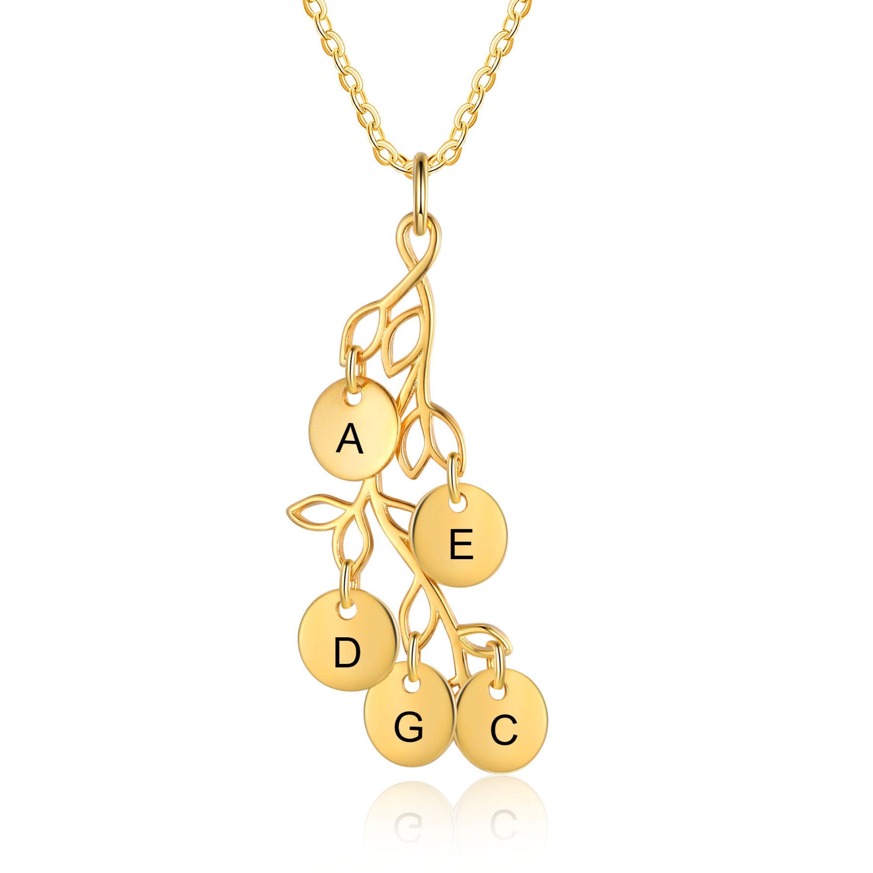 Personalisierte 5 Buchstaben Zweige mit runder Anhänger Golden Halskette