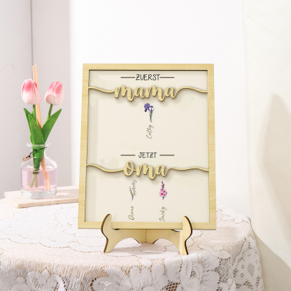 Holz Deko-Personalisierbare 3 Namen & Geburtsblume Ornament Zuerst Mama Jetzt Oma Holzdekoration für Mutter